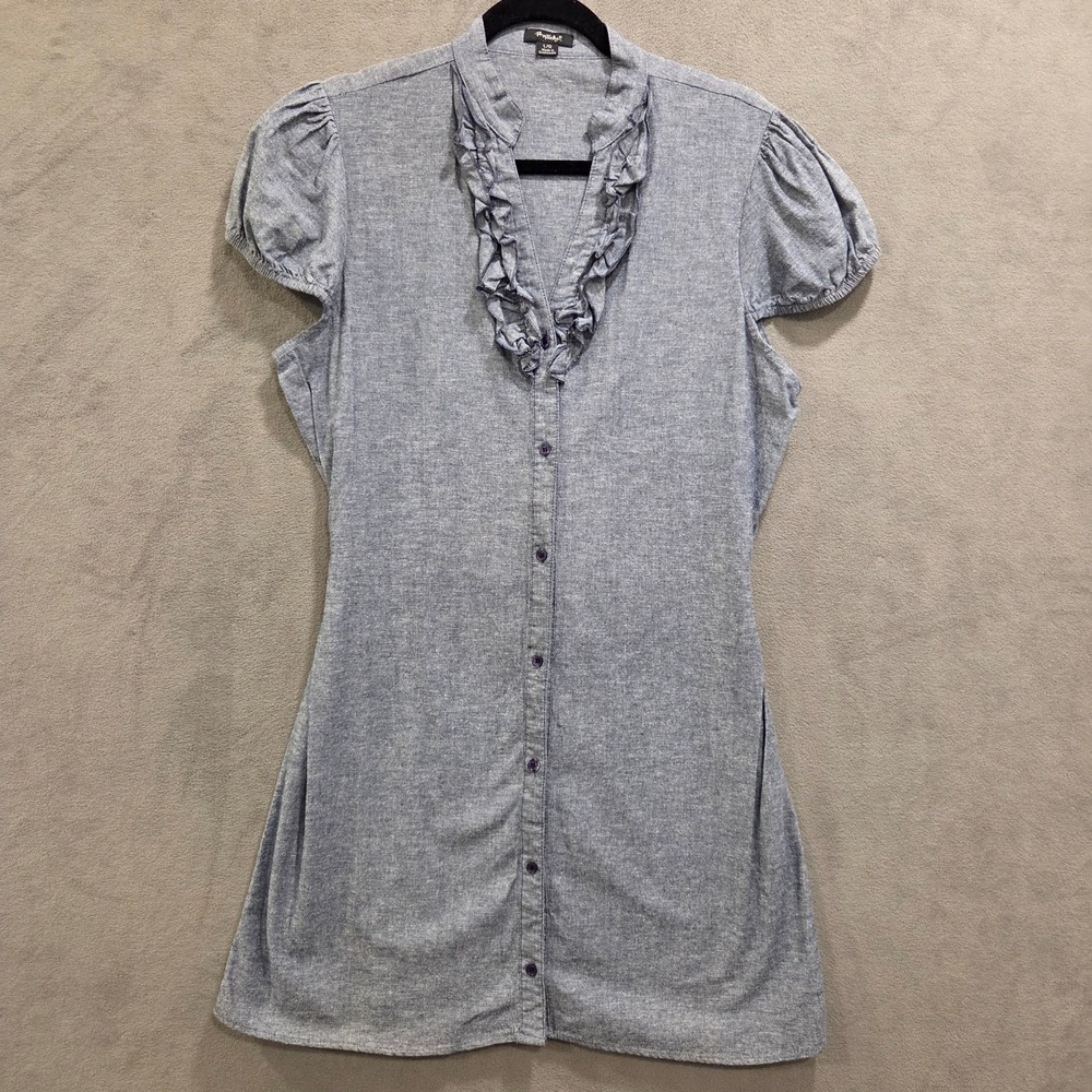 Rhapsody Chambray Shirt Dress Women's Size Large Ruffle Tie Back Western